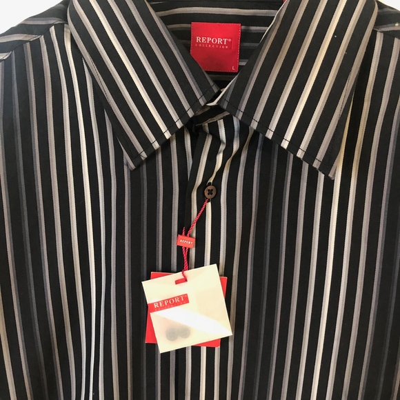 NWT Report Collection Black Stripe Shirt L - Picture 4 of 4